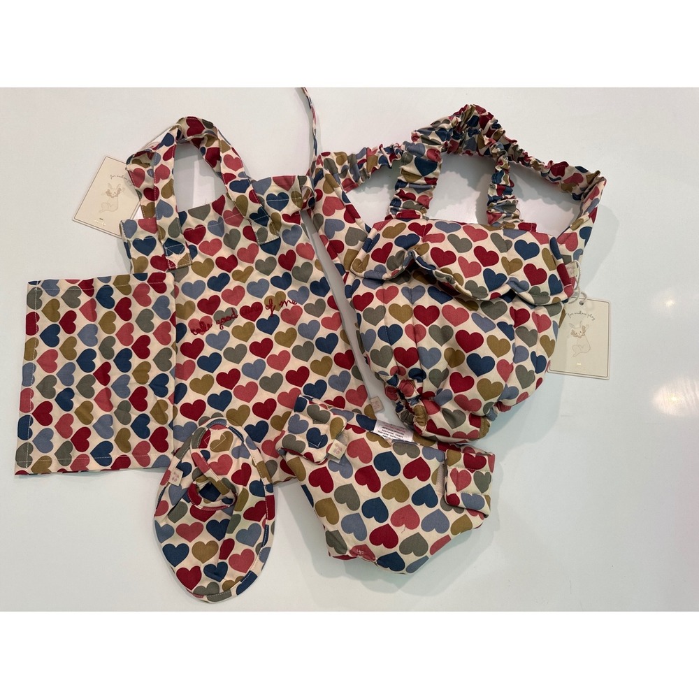 Konges Slojd Doll Nursery Set & Carrier Coeur Biscous Heart Print NWT